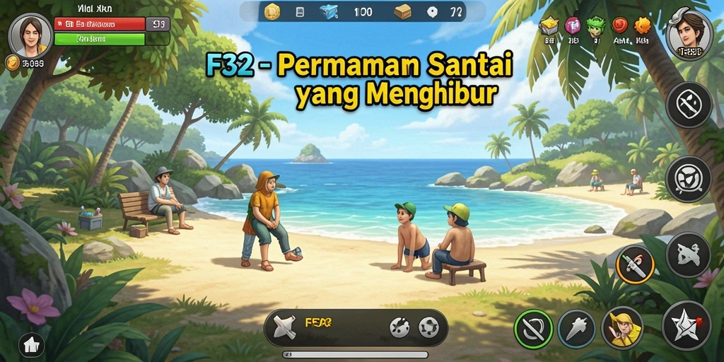 Gambar permainan F32 yang menunjukkan gameplay santai dan menyenangkan.