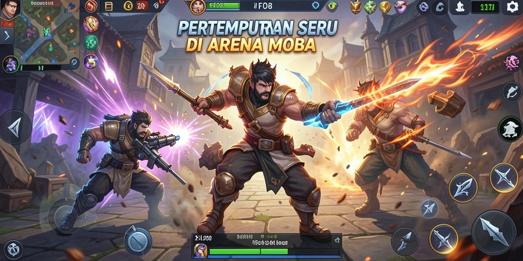 Gameplay FO8 yang seru dan penuh aksi di arena MOBA.