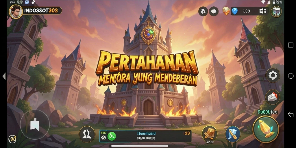 Tampilan menakjubkan dari gameplay INDOSLOT303 Tower Defense.