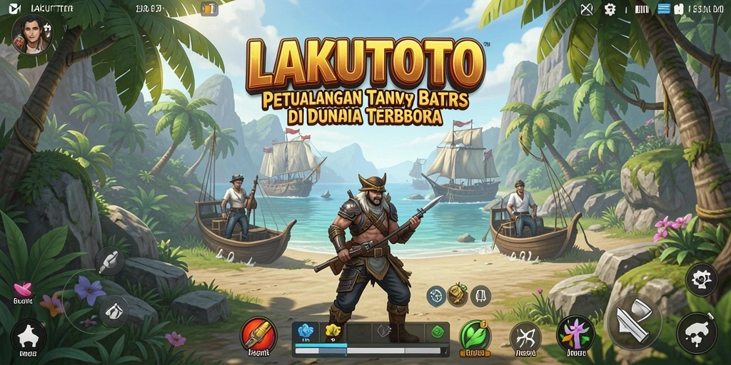 Tampilan utama gameplay <strong>LAKUTOTO</strong> menunjukkan dunia terbuka yang menakjubkan dan penuh petualangan.