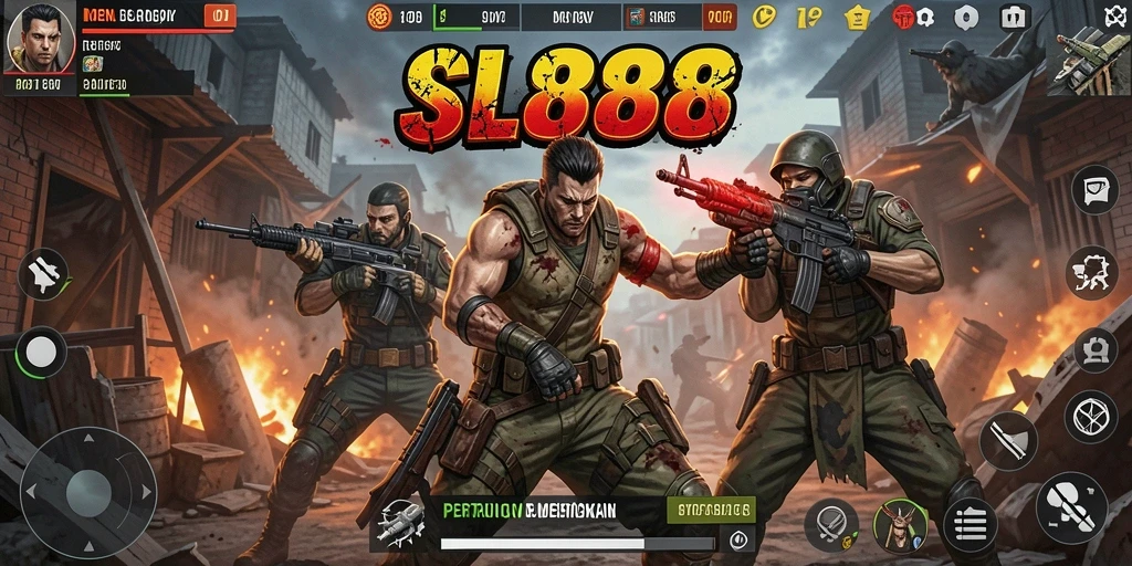 Gambaran aksi seru dalam permainan Battle Royale SL888.